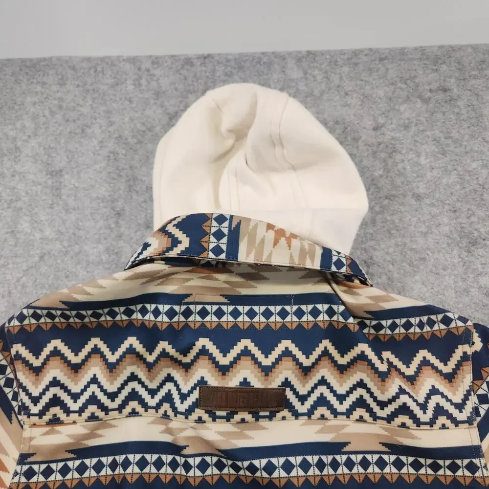 Saga Outerwear Jacket Mens Medium Aztec‎ Print Hooded Snowboard Ski Tan Navy